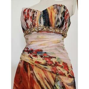 VTG Y2K Fairy Mermaid Beaded Ruffles Artsy Floral Festival Maxi Prom Dress XS